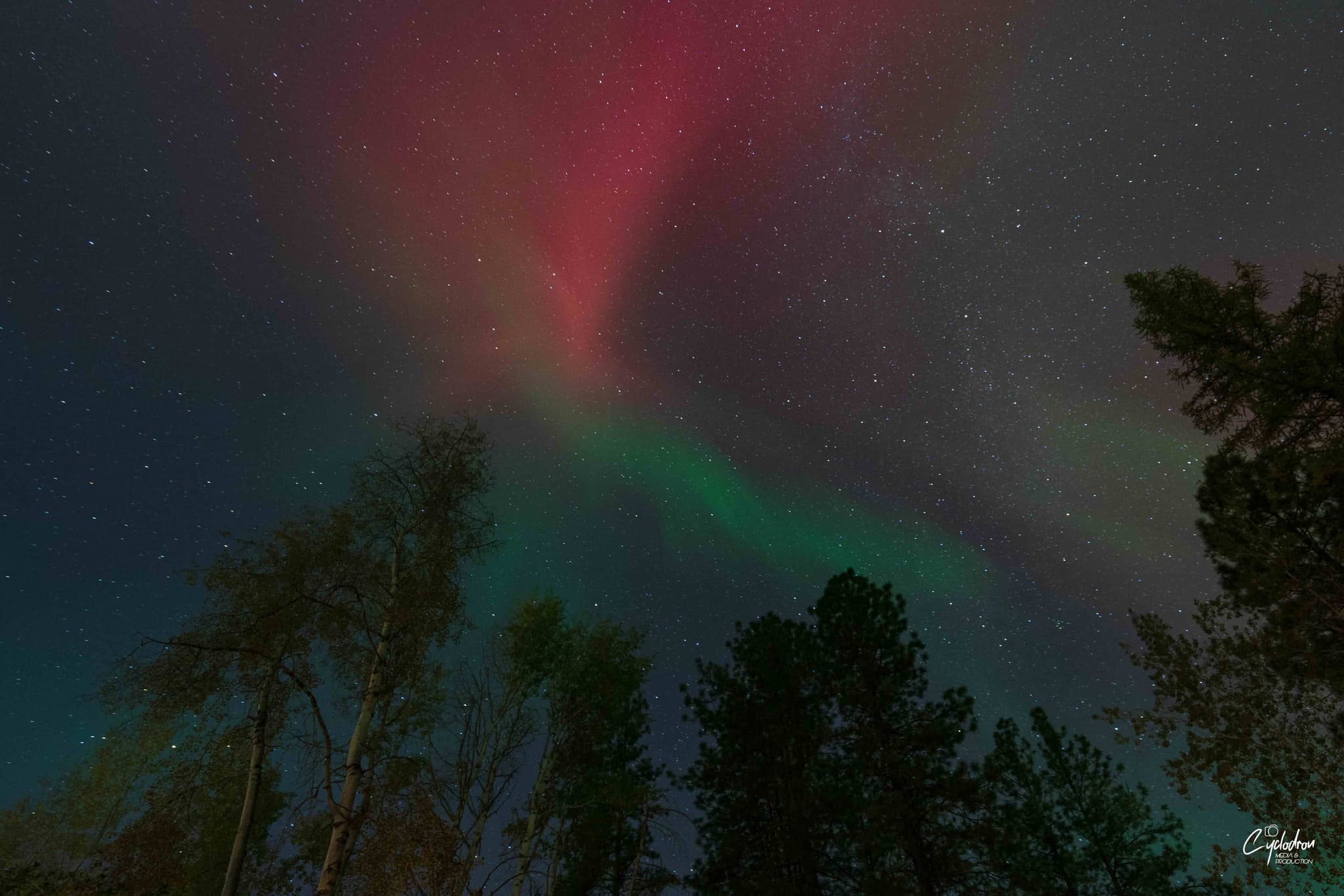 Northern lights aurora borealis with starry sky